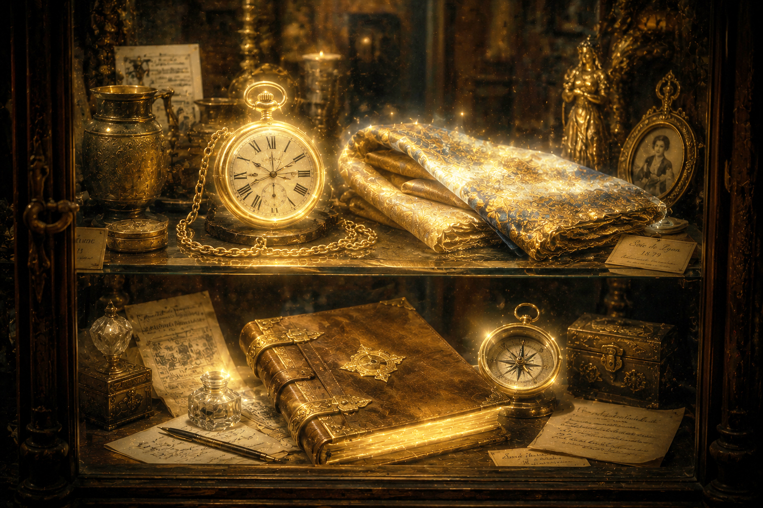 Vitrine d'antiquités — objets ancrés